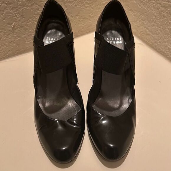 Stuart Weitzman Women's 8 D'Orsay Pump Heels Patent Glossy Black Leather Classy - Picture 1 of 10